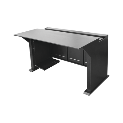 Escritorio Estación Mobiliaria Profesional de Monitoreo y Control / Videovigilancia / Acceso / Alarmas / Etc... / Metal Negro y Madera Tono Oscuro