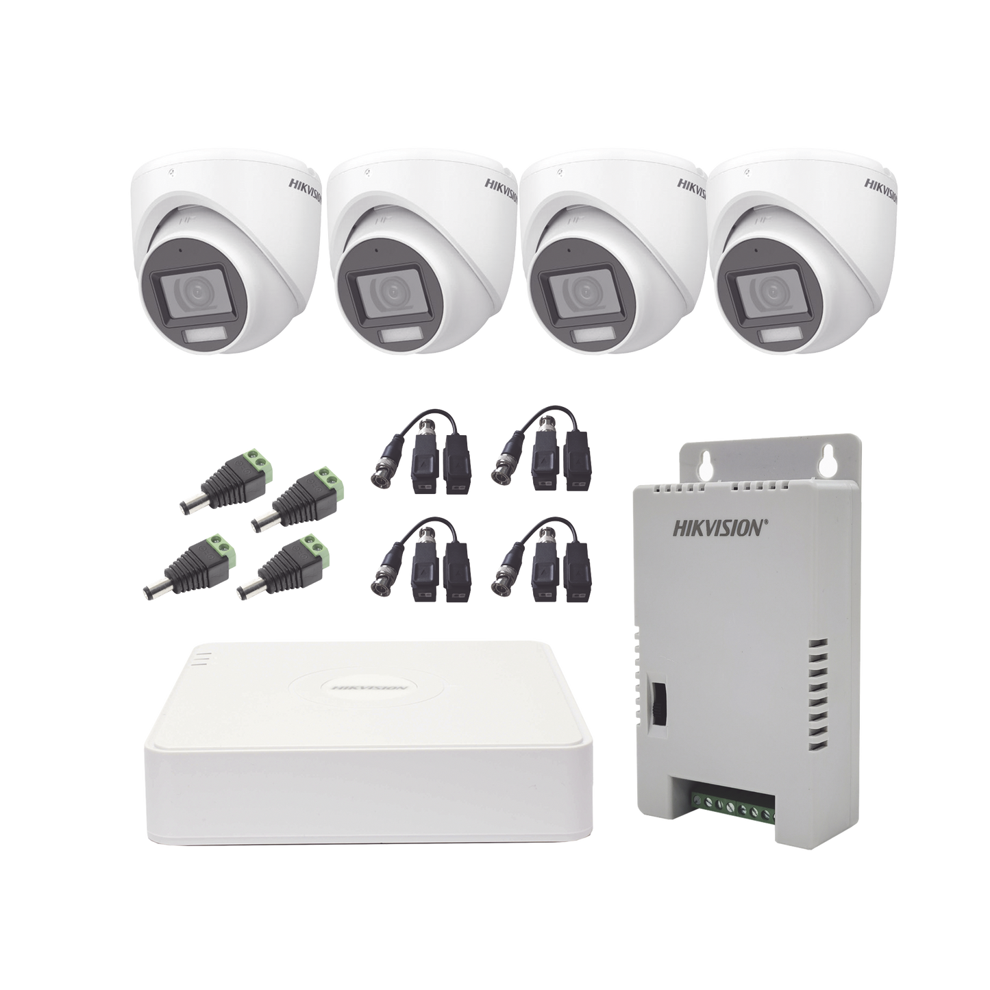 KIT TurboHD 1080p / DVR 4 Canales con audio por coaxitron / 4 CÃ¡maras con MicrÃ³fono y 106Â° VisiÃ³n/ luz blanca + IR visiÃ³n nocturna / Transceptores / Conectores / Fuente de Poder Profesional