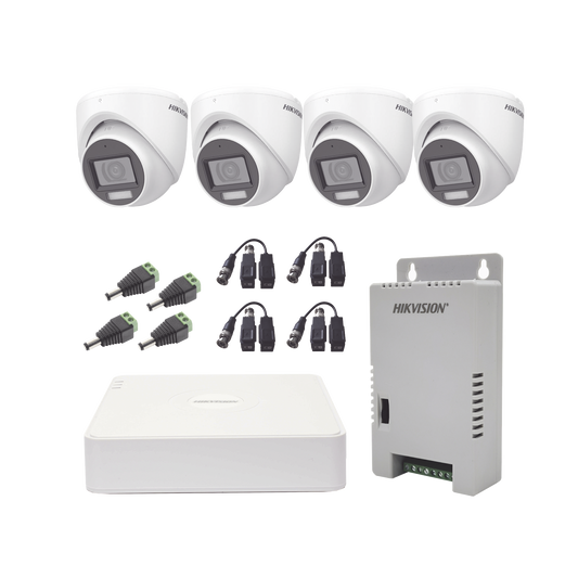 KIT TurboHD 1080p / DVR 4 Canales con audio por coaxitron / 4 CÃ¡maras con MicrÃ³fono y 106Â° VisiÃ³n/ luz blanca + IR visiÃ³n nocturna / Transceptores / Conectores / Fuente de Poder Profesional